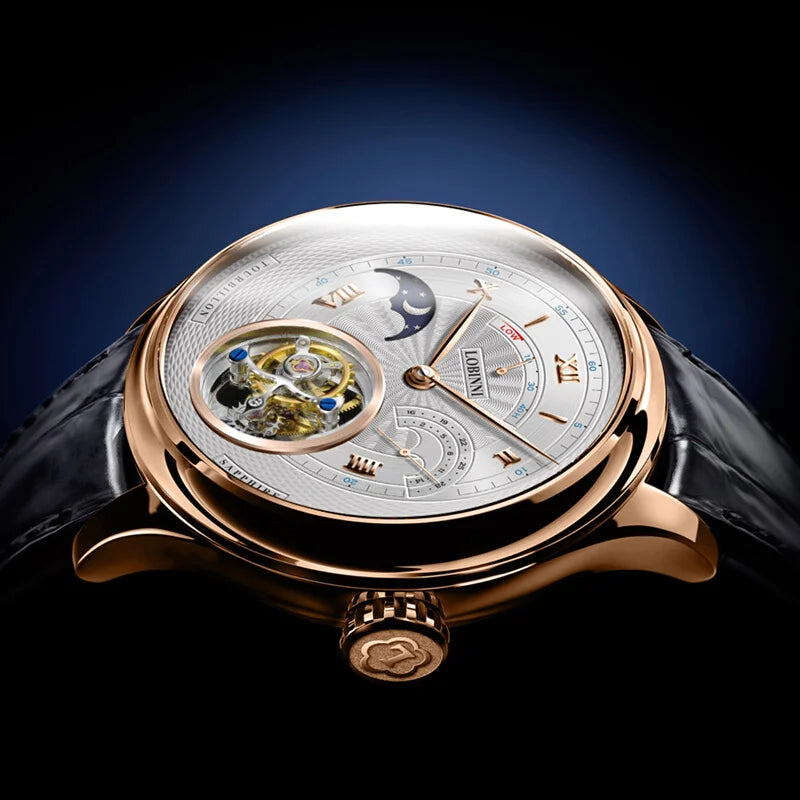 Switzerland Luxury Brand LOBINNI Top Seagull Tourbillon Automatic Mechanical Men's Watches Sapphire Waterproof Moon Phase L8886