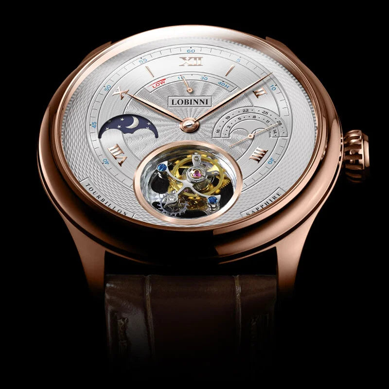 Switzerland Luxury Brand LOBINNI Top Seagull Tourbillon Automatic Mechanical Men's Watches Sapphire Waterproof Moon Phase L8886