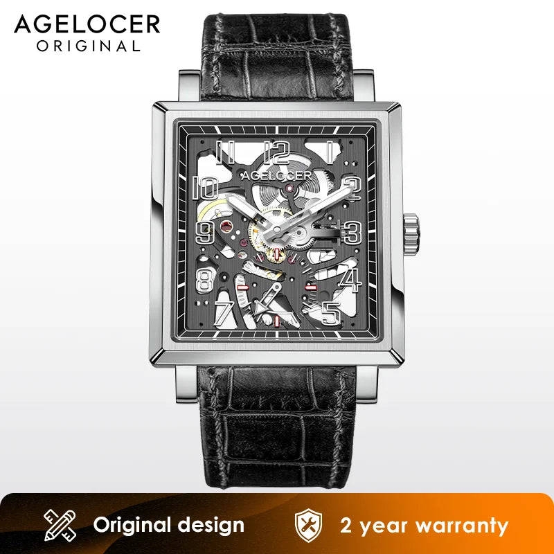 AGELOCER Codex Original Brand Men's Square Hollow Luminous Manual Mechanical Watch Birthday Gift for Men - Denis Vigilante