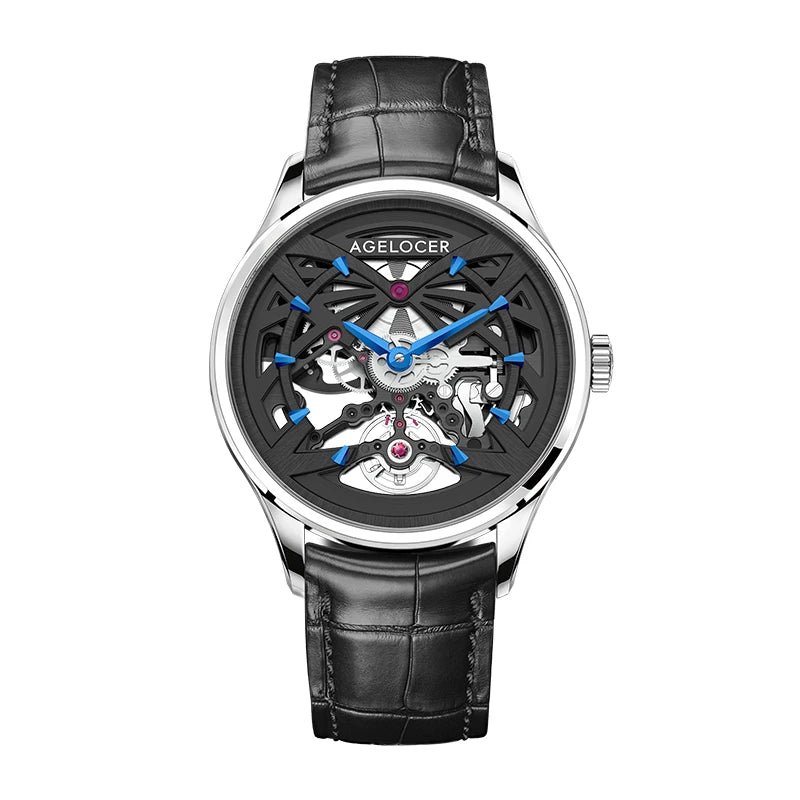 AGELOCER Original Schwarzwald Watch Men's Business Formal Skeleton Automatic Mechanical Watch Birthday Gift for Men