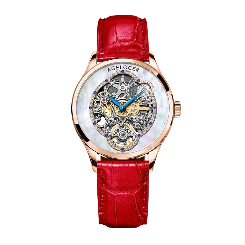 Agelocer Original Infatuated Mirror Watch Women's Business Formal Skeleton Automatic Mechanical Watch Birthday Gift for Women