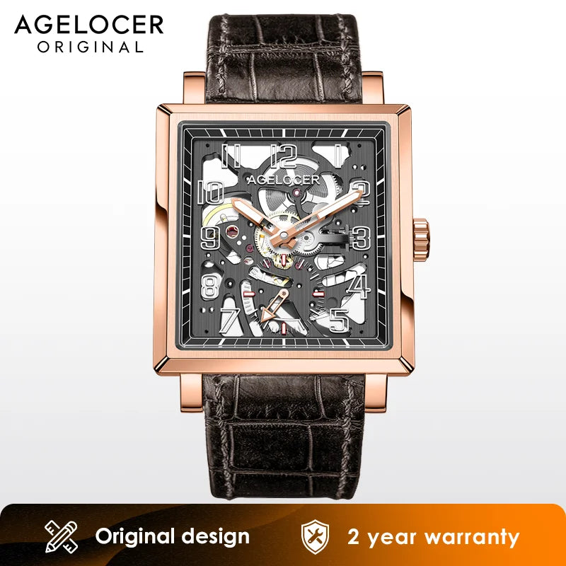 AGELOCER Original Codex Watch Men's Luxury Gold Watch Square Hollow Luminous Manual Mechanical Watch Birthday Gift for Men - Denis Vigilante