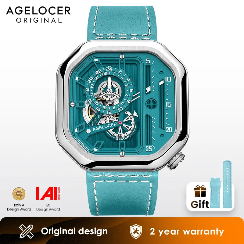 AGELOCER  Original Racing Watch Ladies Luxury Skeleton Big Dial Automatic Mechanical Watch Birthday Gift for Women