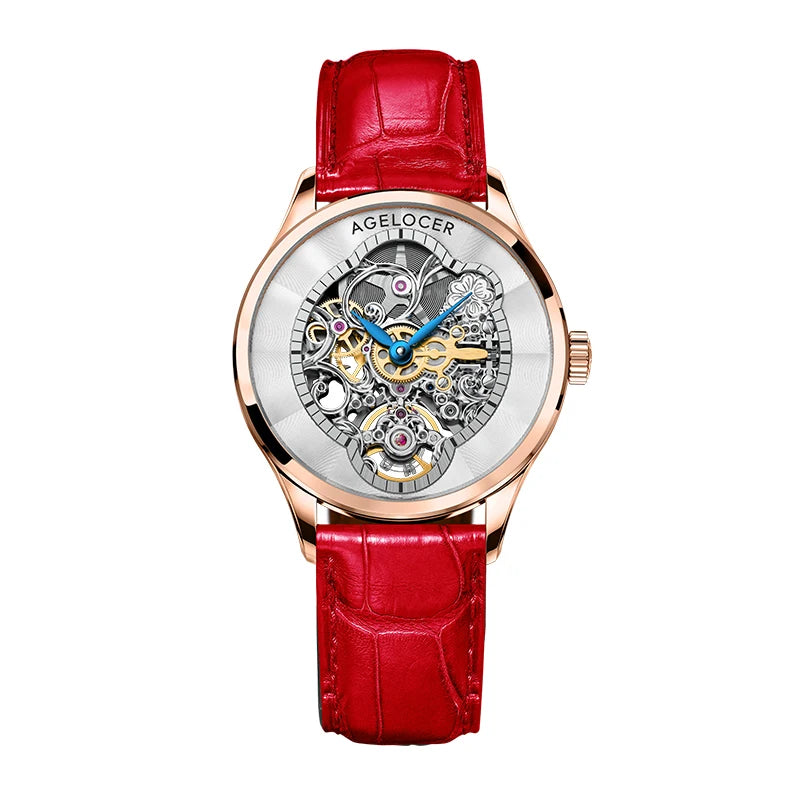 Agelocer Original Infatuated Mirror Watch Women's Business Formal Skeleton Automatic Mechanical Watch Birthday Gift for Women