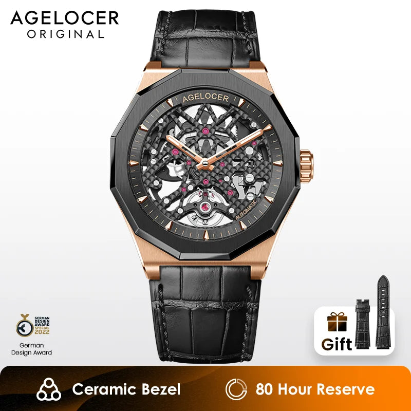 AGELOCER Original Schwarzwald Watch Ceramic Bezel Men Sports Skeleton Luminous Automatic Mechanical Watch Birthday Gift for Men - Denis Vigilante