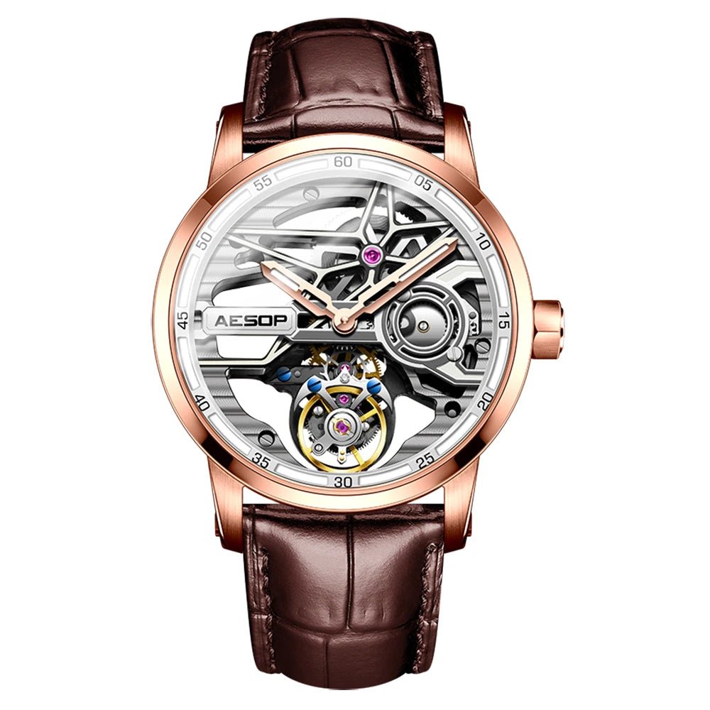 AESOP 7053 Flying Tourbillon Watch for Men Mechanical Skeleton Waterproof Mens Watches Top Brand Luxury Sapphire With Diamond A