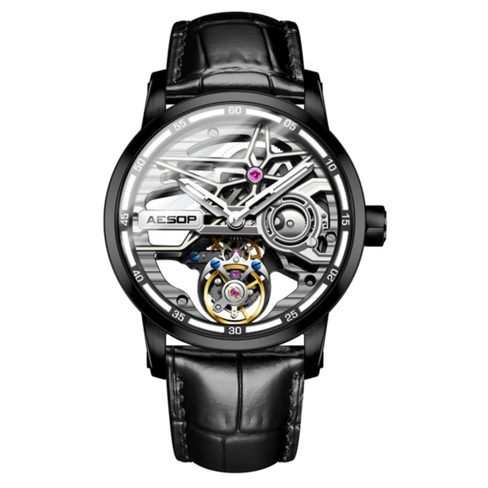 AESOP Men Flying Tourbillon Mechanical Full Skeleton Waterproof Watches Top Brand Luxury Watch for Men Sapphire With Diamond Man