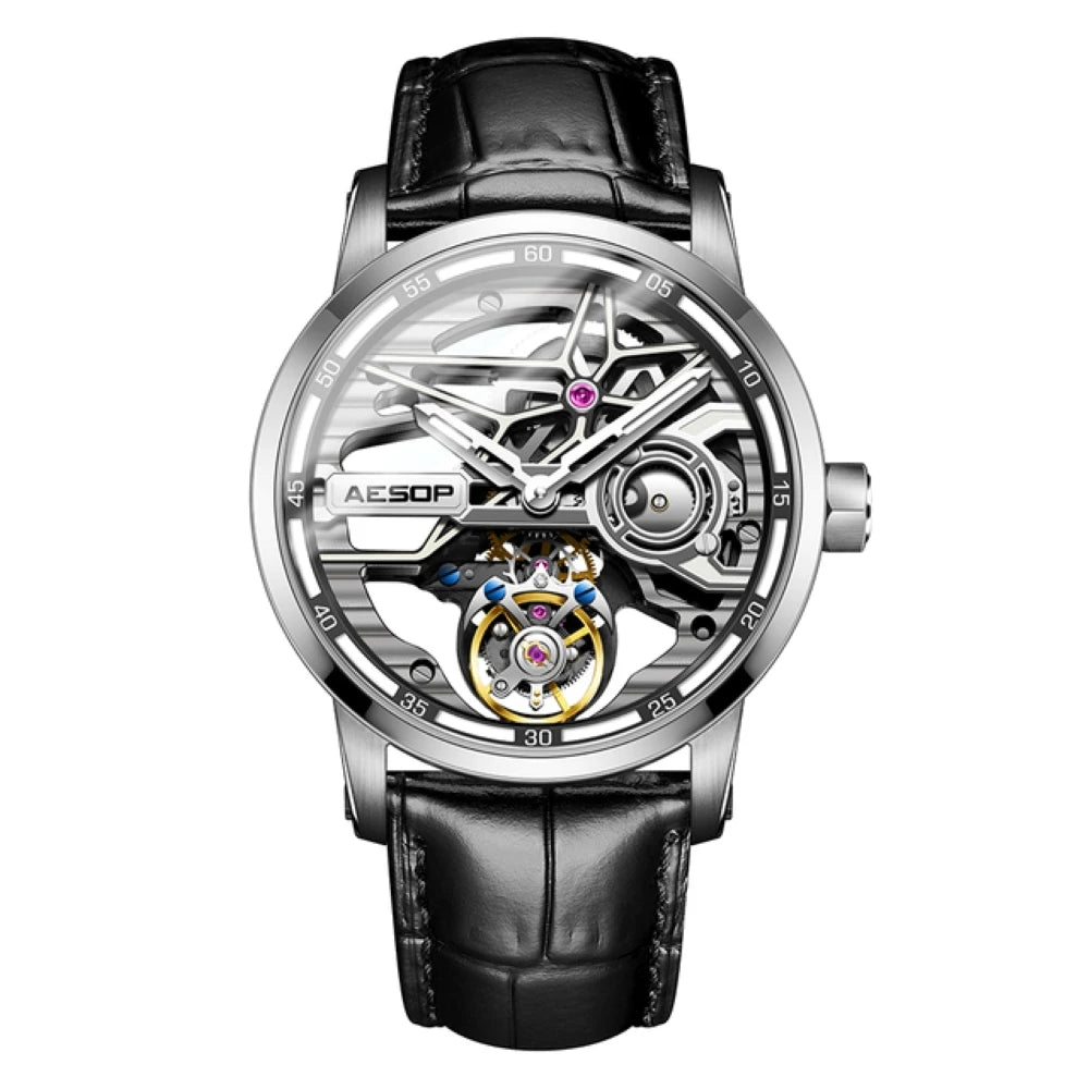 AESOP Men Flying Tourbillon Mechanical Full Skeleton Waterproof Watches Top Brand Luxury Watch for Men Sapphire With Diamond Man