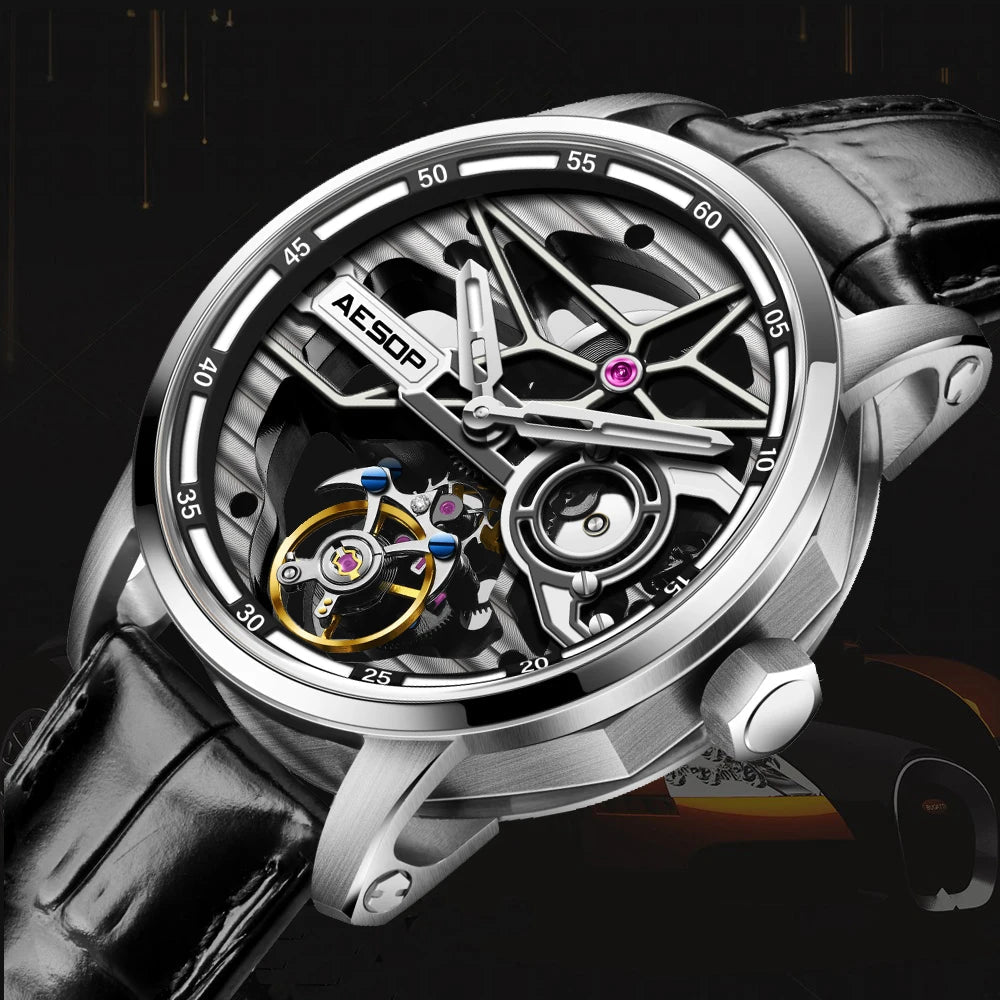 AESOP Men Flying Tourbillon Mechanical Full Skeleton Waterproof Watches Top Brand Luxury Watch for Men Sapphire With Diamond Man - Denis Vigilante