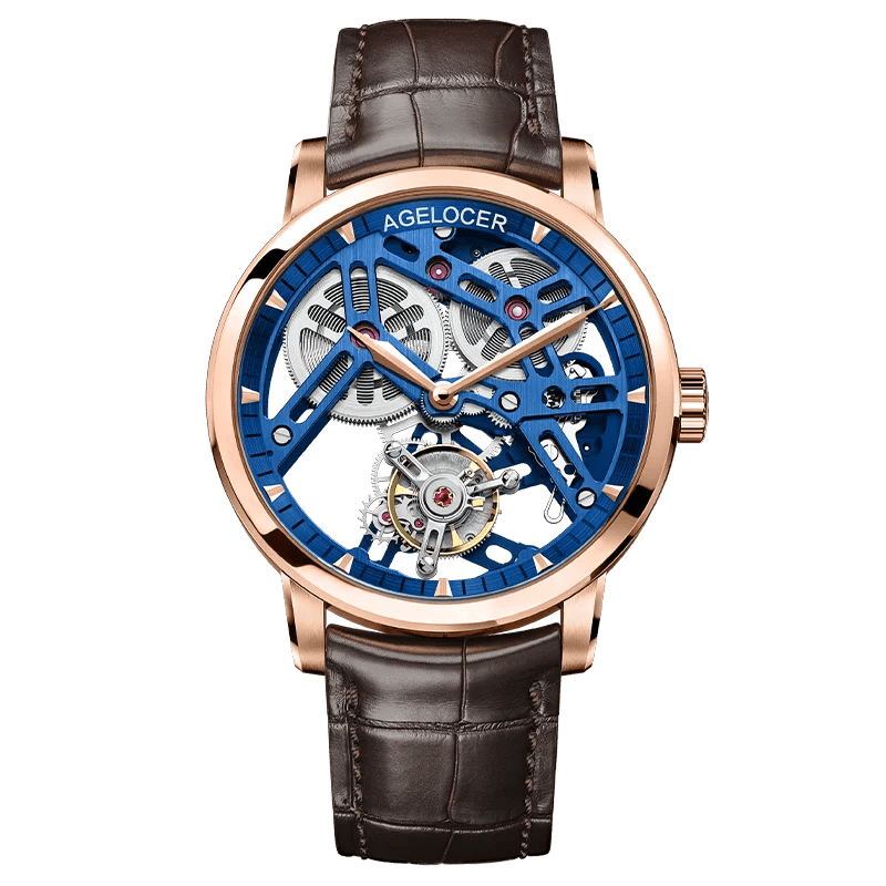 AGELOCER Original Tourbillon Watch Men's Business Formal Luxury Skeleton Manual Mechanical Watch Birthday Gift for Men