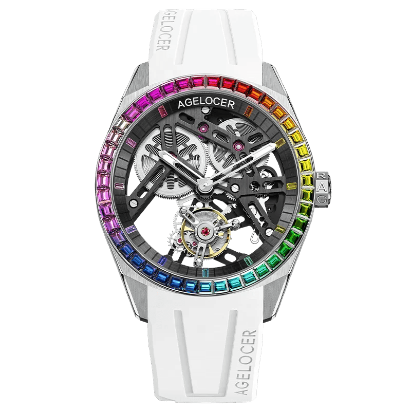 AGELOCER Original Tourbillon Watch Rainbow Bezel Men's Luxury Skeleton Manual Mechanical Watch Birthday Gift for Men - Denis Vigilante