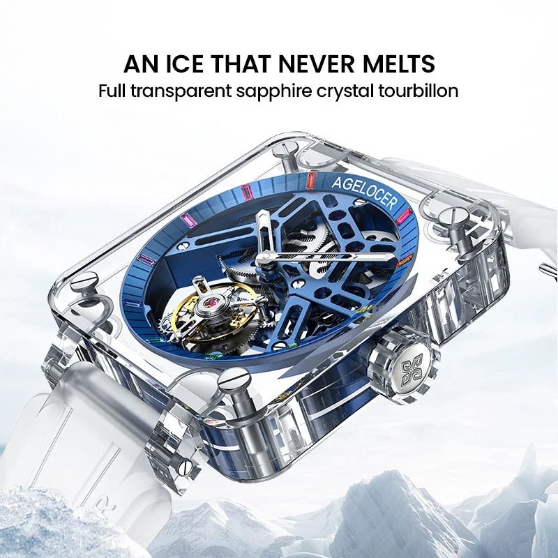 AGELOCER Original Tourbillon Watch Sapphire Crystal Case Men's Luxury Skeleton Manual Mechanical Watch Birthday Gift for Men